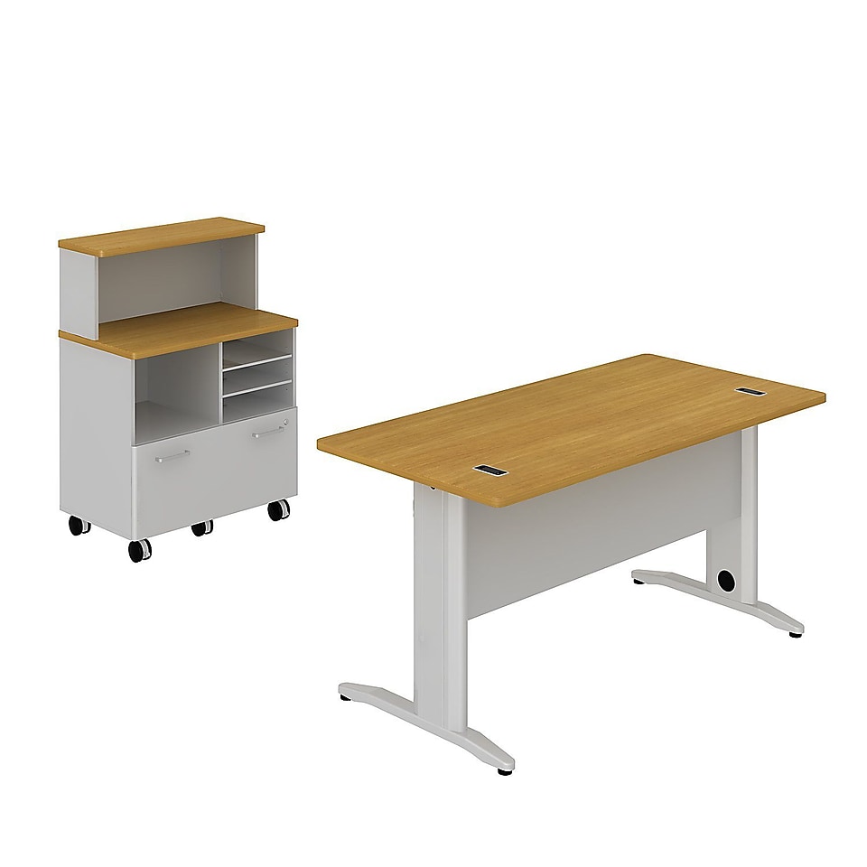 Bush Business Sector 60W x 30D Rectangular Desk with Piler Filer and Storage Shelf, Modern Cherry
