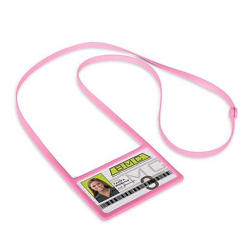 1346874PK31 Horizontal Badge Holders with Flexible Lanyard, Pink, 10