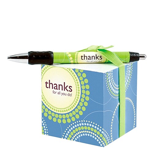 Baudville® Sticky Note Cube W/ Pen Set, Thanks for All You Do! at Staples