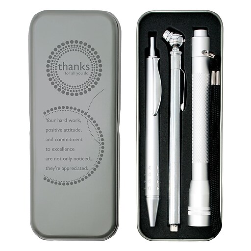 Silver Tire Gauge Flashlight and Pen Gift Set, Thanks for All You Do