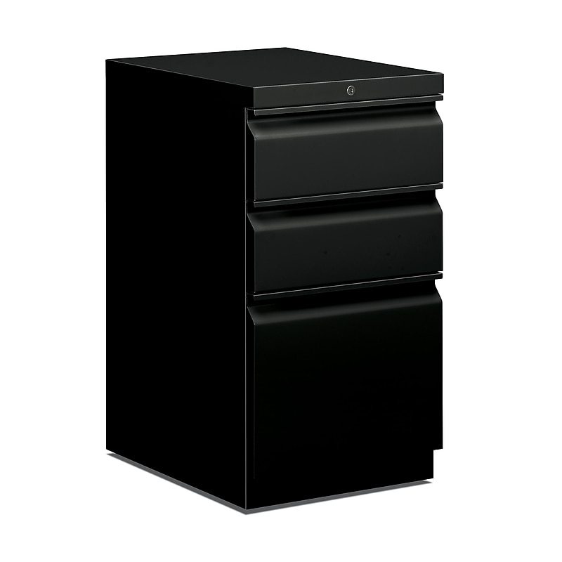 HON Brigade 3-Drawer Mobile Vertical File Cabinet, Letter Size, Lockable, 28"H x 15"W x 20"D, Black (H33720RP) image 1