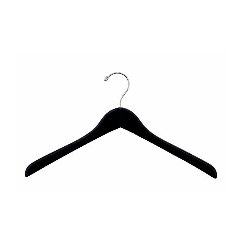 NAHANCO 17" Wood Concave Jacket Hanger, Chrome Hook, Black, 100/Pack image 1