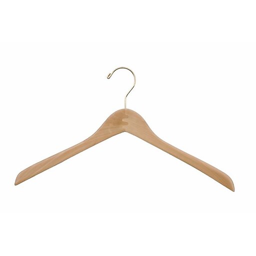 NAHANCO 17" Wood Concave Jacket Hanger, Gold Hook, Natural, 100/Pack (1117GH) Staples