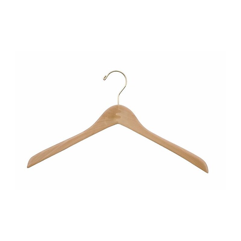 NAHANCO 17" Wood Concave Jacket Hanger, Gold Hook, Natural, 100/Pack (11-17GH) image 1