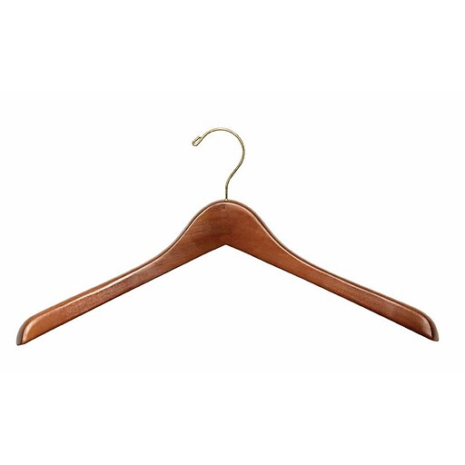 NAHANCO Wood Extra Thick Concave Jacket Hanger, Gold Hook, Walnut, 40/Pack Staples
