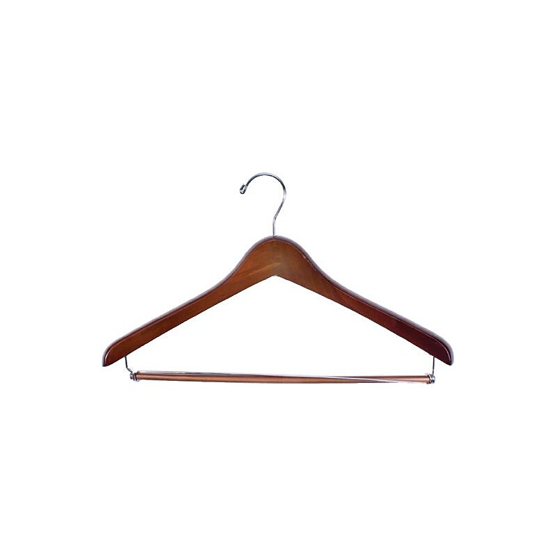 NAHANCO Wood Extra Thick Concave Suit Hanger, Chrome Hook, Walnut, 40/Pack image 1