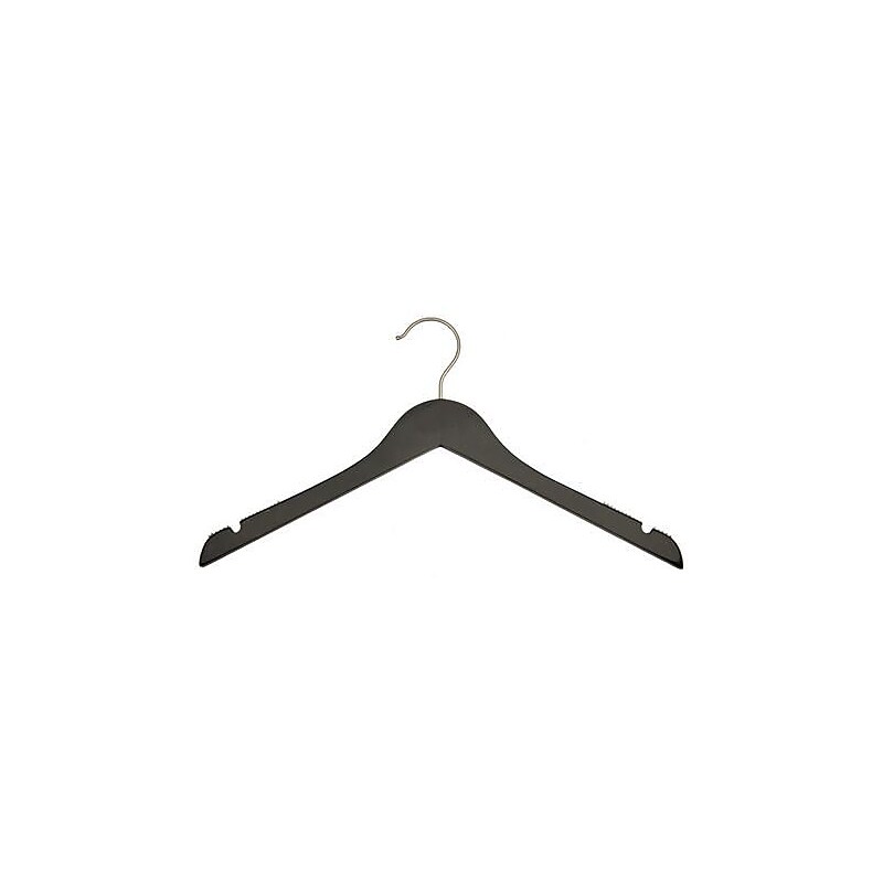 NAHANCO 17" Wood Flat Top Hanger, Brushed Chrome Hook, Low Gloss Black, 100/Pack image 1