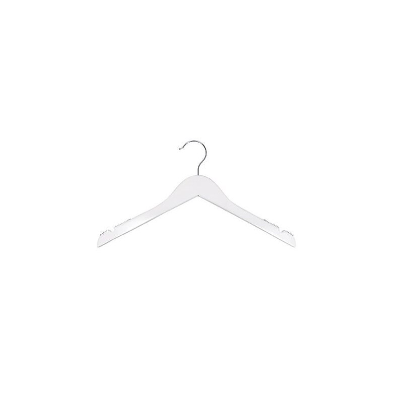 NAHANCO 17" Wood Flat Top Hanger, Chrome Hook, High Gloss White, 100/Pack image 1
