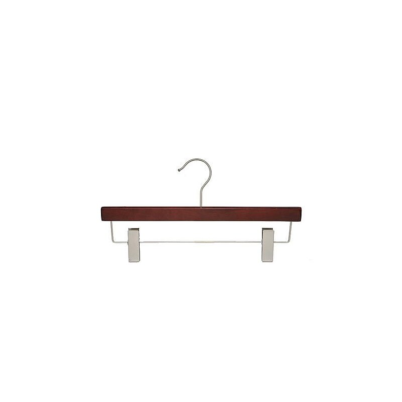 NAHANCO 14" Wood Skirt/Slack Hanger With Clips, Chrome Hook, Low Gloss Mahogany, 100/Pack (21314RC) image 1