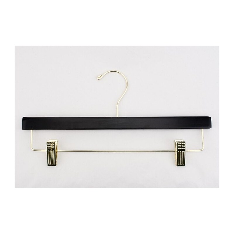 NAHANCO 14" Wood Flat Skirt/Slack Hanger, Gold Hook, Black, 100/Pack image 1