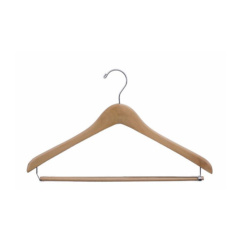 NAHANCO 17" Wood Extra Thick Concave Suit Hanger, Chrome Hook, Natural Waxed, 40/Pack (2317CHPB) image 1