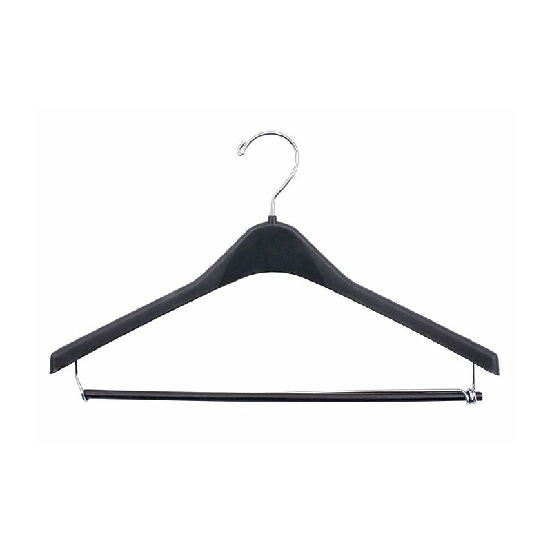 Nahanco 17" Sturdy Plastic Concave Suit Hanger With Round Hook, Black, 100/Carton (2517RH) image 1