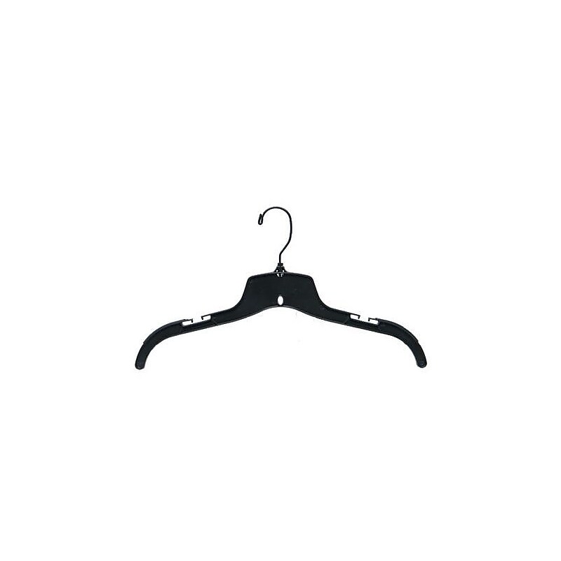 NAHANCO 17" Plastic Heavy Weight Top Hanger With Molded Gripper, Black Hook, Black, 100/Pack image 1