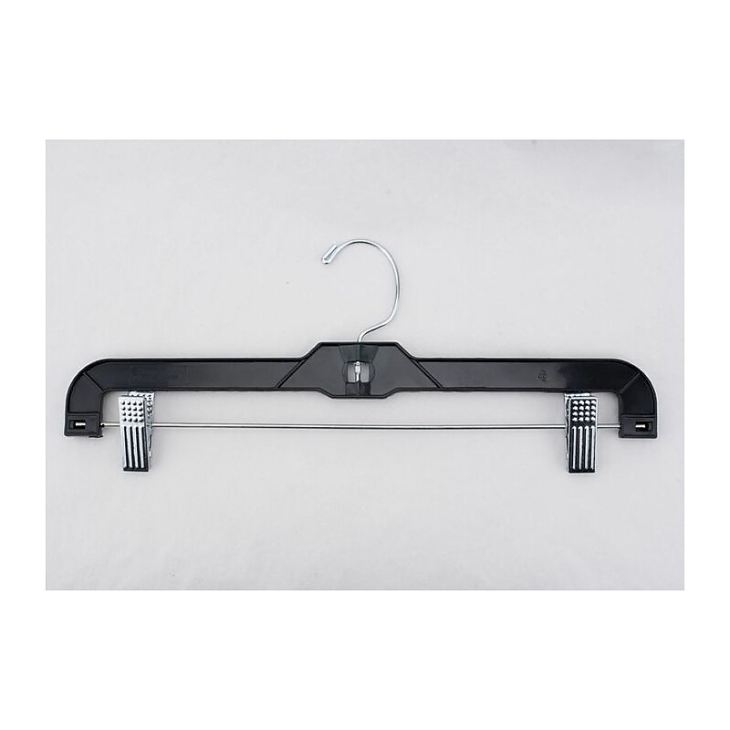 NAHANCO 14" Plastic Heavy Weight Skirt/Slack Hanger With Metal Clips, Black, 100/Pack image 1