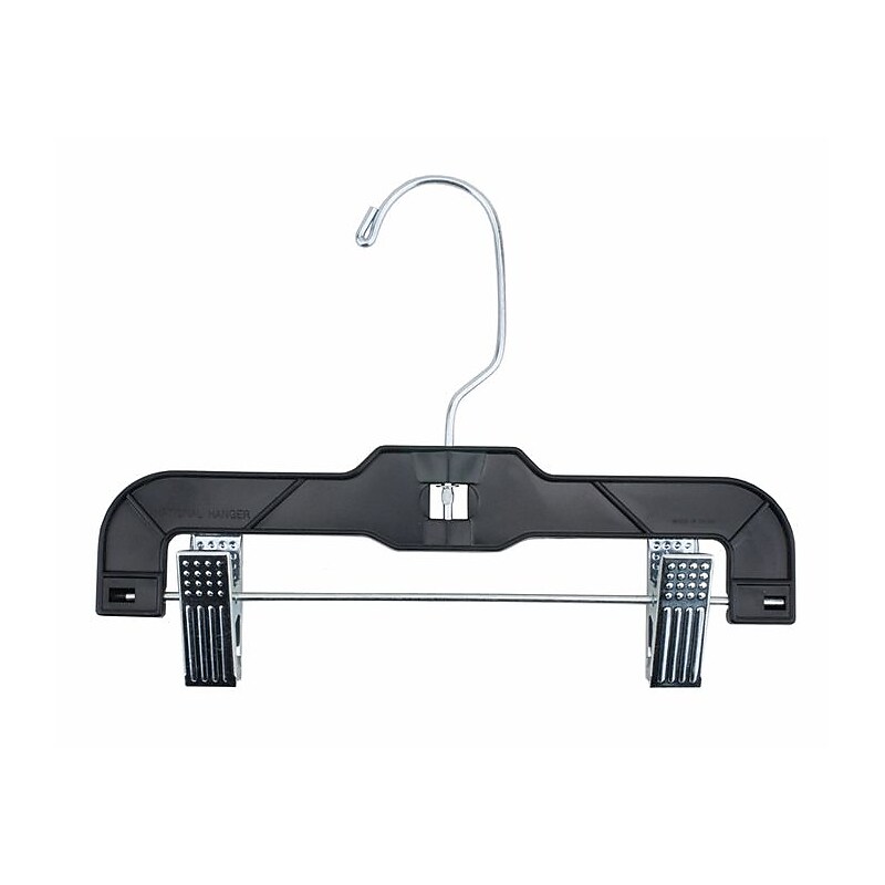 NAHANCO 9" Plastic Super Heavy Weight Infant Pant Hanger W/ Long Hook & Metal Clips, Black, 100/Pack (2610RCLH) image 1