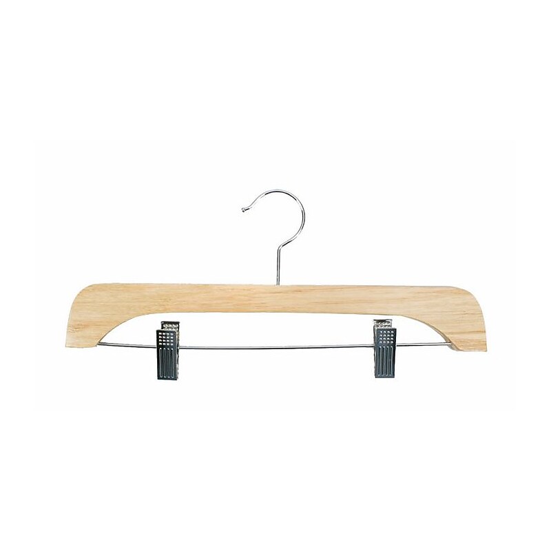 NAHANCO 14" Wood Flat Skirt/Slack Hanger, Chrome Hook, Natural Lacquered, 100/Pack image 1