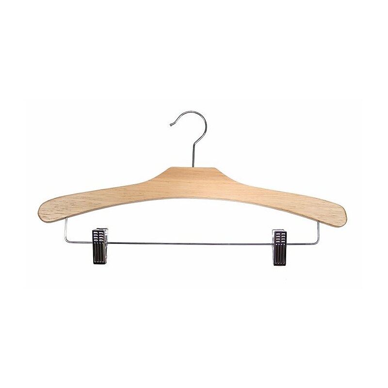 NAHANCO 16 1/2" Wood Flat Suit Hanger, Chrome Hook, Natural Lacquered, 100/Pack image 1