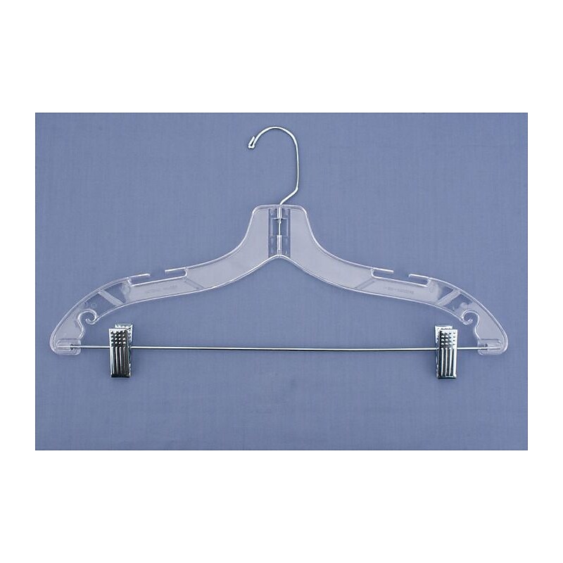 NAHANCO 17" Plastic Heavy Weight Suit Hanger With Metal Clip, Chrome Hook, Clear, 100/Pack (500RC) image 1