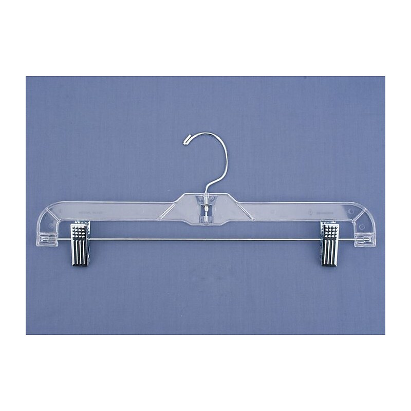NAHANCO 14" Plastic Heavy Weight Skirt/Slack Hanger With Metal Clips, Clear, 100/Pack (600RC) image 1