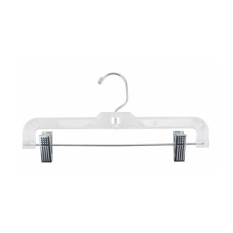 NAHANCO 12" Plastic Super Heavy Weight Skirt/Slack Hanger With Metal Clips, Clear, 100/Pack image 1