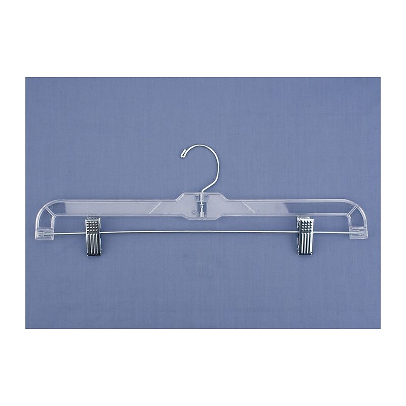 NAHANCO 16" Plastic Heavy Weight Skirt/Slack Hanger With Metal Clips, Clear, 100/Pack image 1