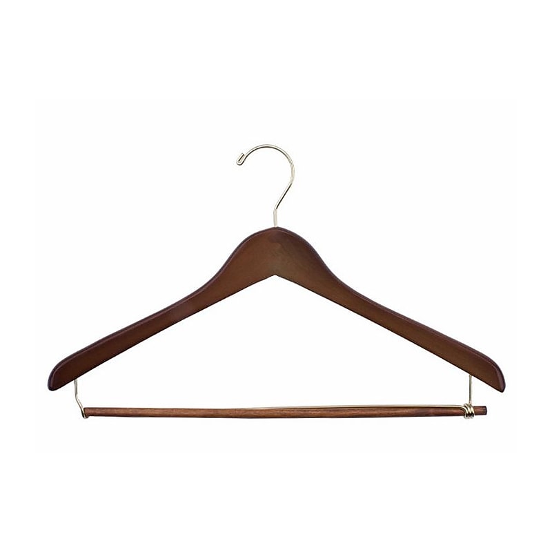 NAHANCO 19" Wood Concave Ladies' Suit Hanger, Gold Hook, Walnut, 100/Pack (70-19GH) image 1