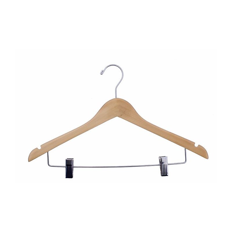 NAHANCO 17" Wood Lacquered Ladies' Suit Hanger, Chrome Hook, Natural, 100/Pack image 1