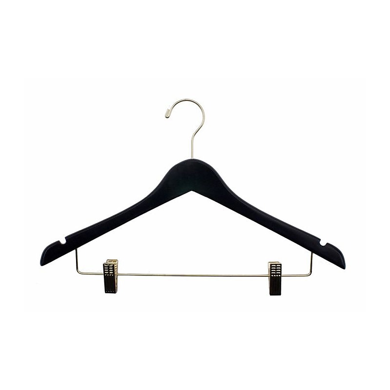 NAHANCO 17" Wood Ladies' Concave Suit Hanger, Gold Hook, Black, 100/Pack (71-17RCGH) image 1