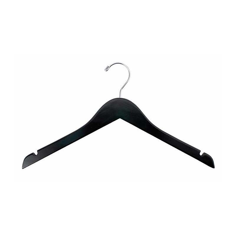 NAHANCO 17" Flat Wood Dress Hanger With Notches, Black, 100/Pack (8217CHNOBAR) image 1