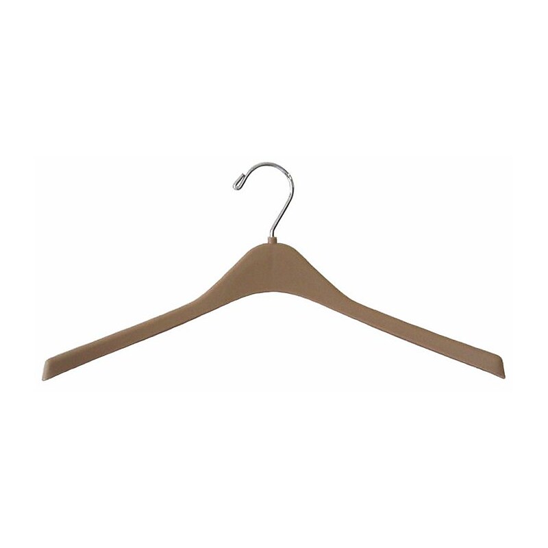NAHANCO 17" Sturdy Plastic Concave Jacket Hanger, Chrome Round Hook, Tan, 100/Pack image 1