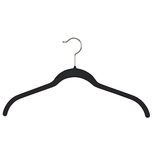 NAHANCO 17 3/8" Velvet Slimline Top Hanger Without Notches, Black, 100/Pack Staples