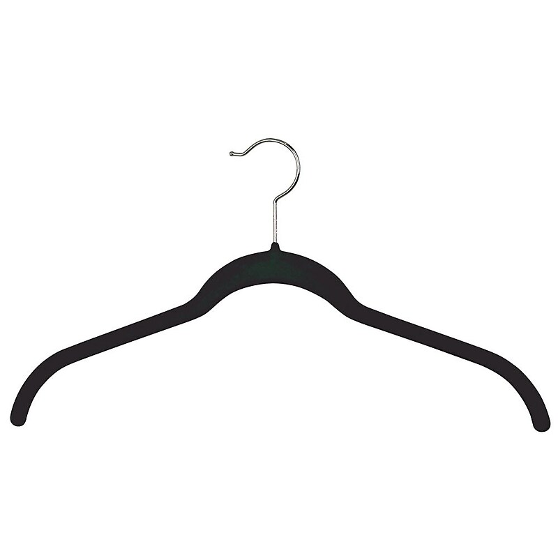 NAHANCO 17 3/8" Velvet Slimline Top Hanger Without Notches, Black, 100/Pack image 1