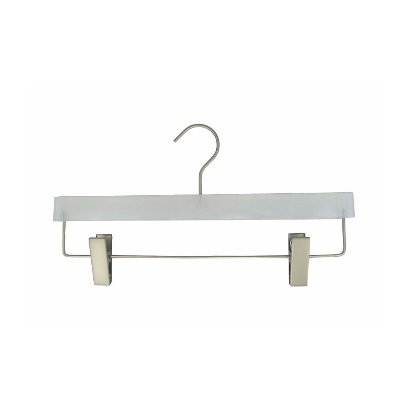NAHANCO 14" Plastic Flat Frosted Display Pant Hanger, Chrome Hook, 100/Pack image 1