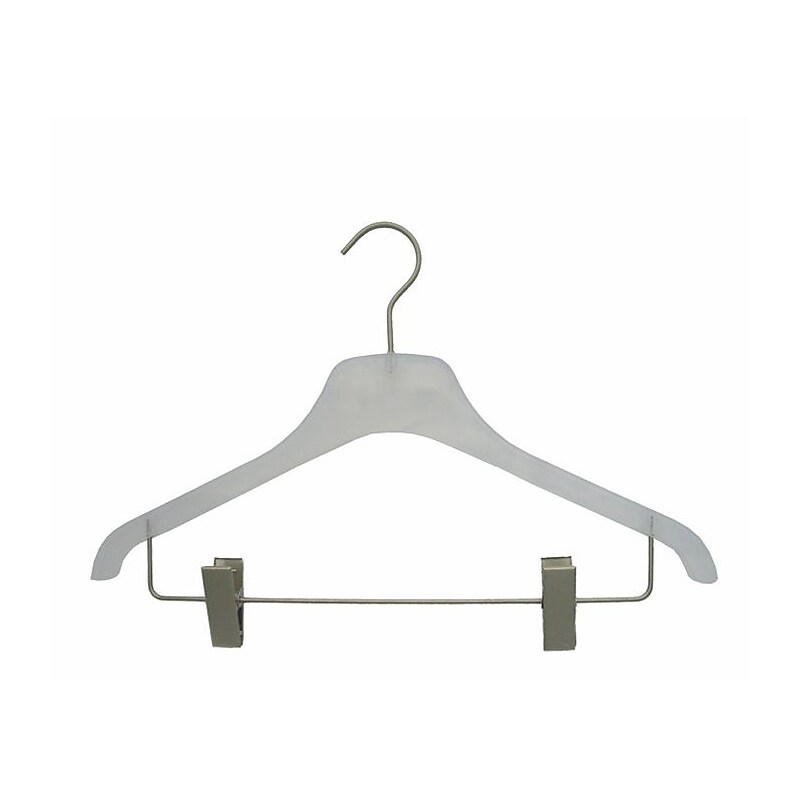 NAHANCO 17" Plastic Flat Frosted Display Suit Hanger, Chrome Hook, 100/Pack image 1