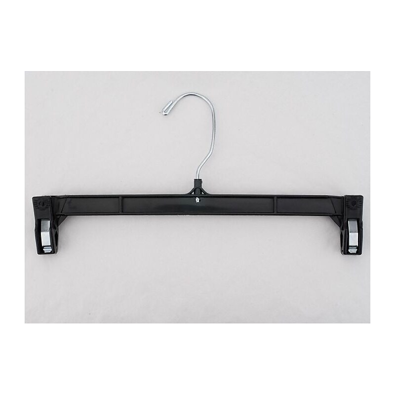 NAHANCO 11 1/2" Plastic Skirt/Slack Hanger With Pinch Clip, Swivel Hook, Black, 100/Pack image 1