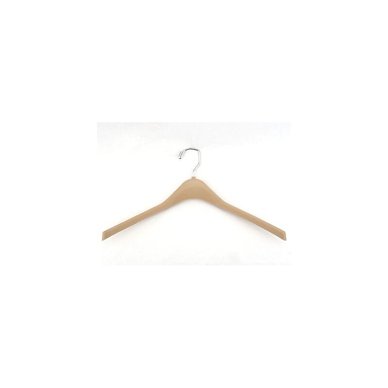 NAHANCO 17" Sturdy Plastic Concave Jacket Hanger, Chrome Square Hook, Tan, 100/Pack image 1