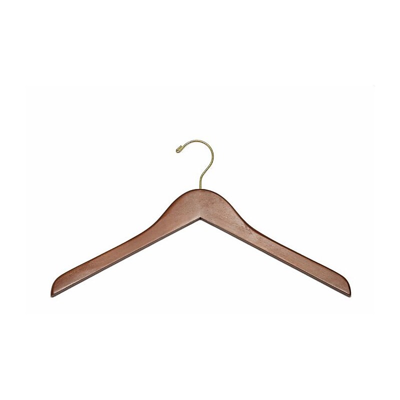 NAHANCO 17" Flat Top Hanger, Gold Hook, Walnut, 100/Pack image 1