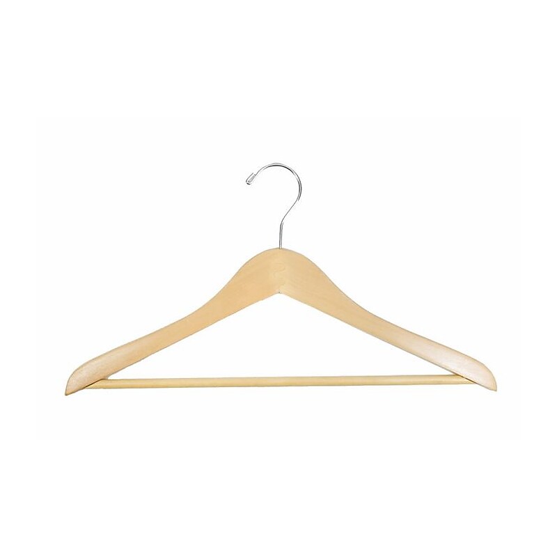 NAHANCO 17" Wood Flat Suit Hanger, Chrome Hook, Natural, 100/Pack image 1