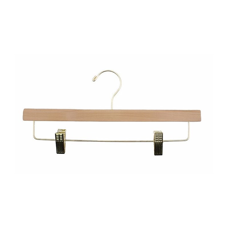 Nahanco 14" Wood Flat Skirt/Slack Hanger, Gold Hook, Natural Lacquered, 100/Box (6214RCGH) image 1