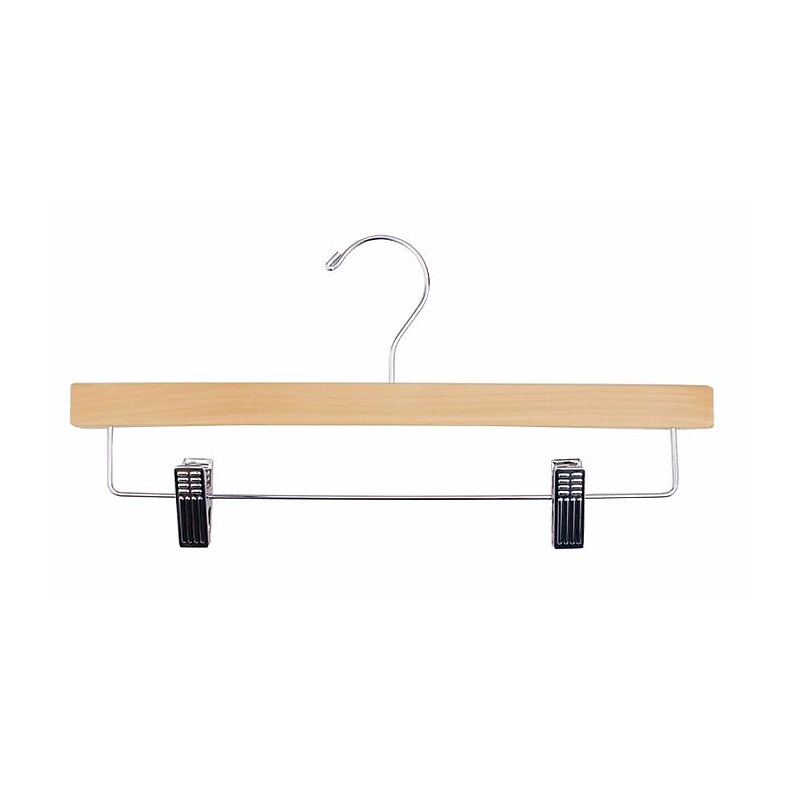 NAHANCO 14" Wood Ladies' Flat Skirt/Slack Hanger, Chrome Hook, Natural Lacquered, 100/Pack image 1
