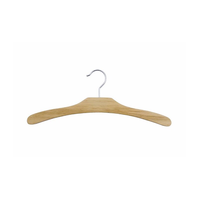 NAHANCO 16 1/2" Flat Wood Dress Hanger, Chrome Ball End Hook, Natural Lacquered, 100/Pack image 1