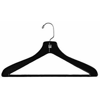 NAHANCO 17" Plastic Flat One-Piece Suit Hanger, Black, 100/Pack