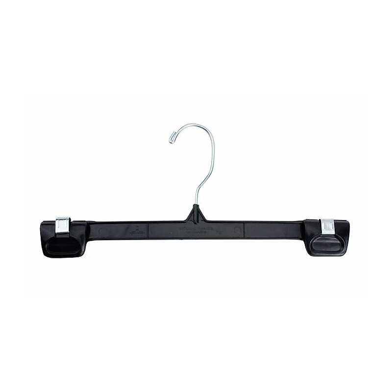 NAHANCO 12" Plastic Snap Grip Skirt/Slack Hanger, Chrome Hook, Black, 200/Pack (2686-12) image 1