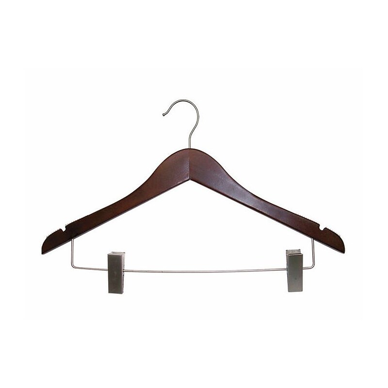 NAHANCO 17" Wood Flat Suit Hanger With Clips, Chrome Hook, Low Gloss Mahogany, 100/Pack (263-17RC) image 1