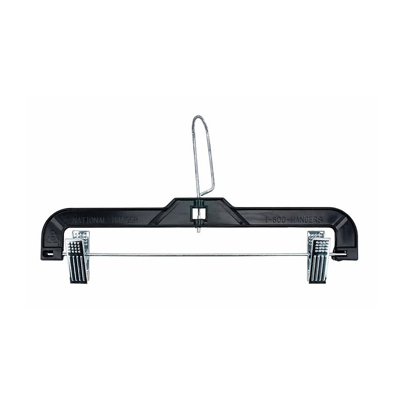Nahanco 12" Plastic Skirt/Slack Hanger With Metal Clips, Black, 100/Carton (2612RC) image 1