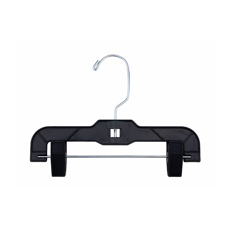 NAHANCO 9" Plastic Super Heavy Weight Infant Pant Hanger W/ Long Hook & Plastic Clips, Black, 100/Pack (2610PCLH) image 1