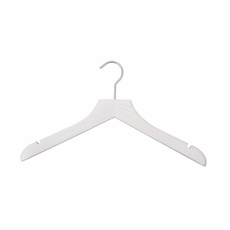 NAHANCO 17" Wood Concave Wood Jacket Hanger, Brushed Chrome Hook, Low Gloss Whitewash, 24/Pack image 1