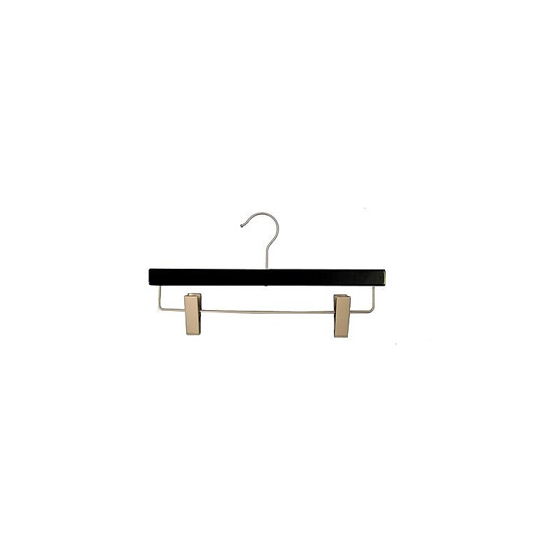 NAHANCO 12" Wood Flat Skirt/Slack Hanger, Brushed Chrome Hook, Low Gloss Black, 100/Pack (21212RC) image 1