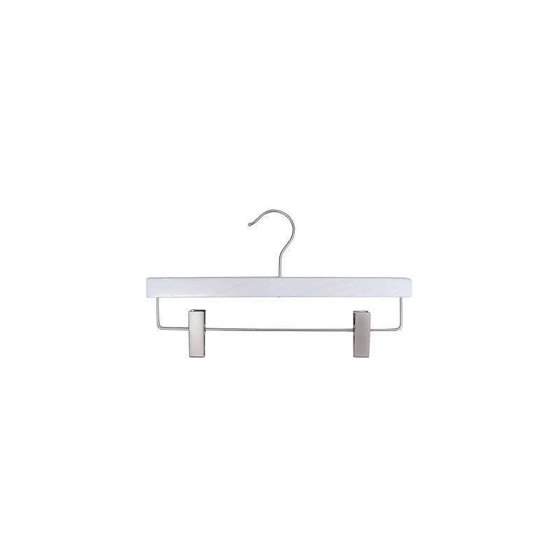 NAHANCO 14" Wood Skirt/Slack Hanger With Clips, Brushed Chrome Hook, Low Gloss Whitewash, 100/Pack (20914RC) image 1