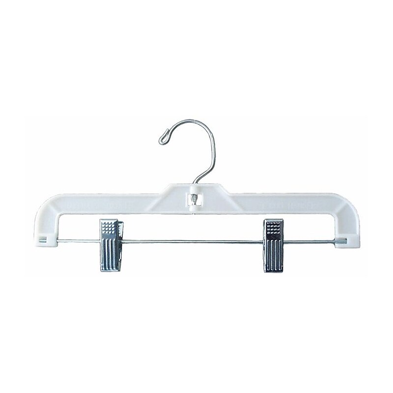 NAHANCO 12" Plastic Super Heavy Weight Skirt/Slack Hanger With Metal Clips, White, 100/Pack (1611RC) image 1